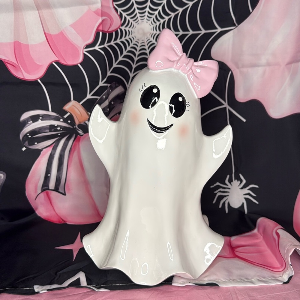 Ghost with Pink Bow Coquette Halloween Decor 2025